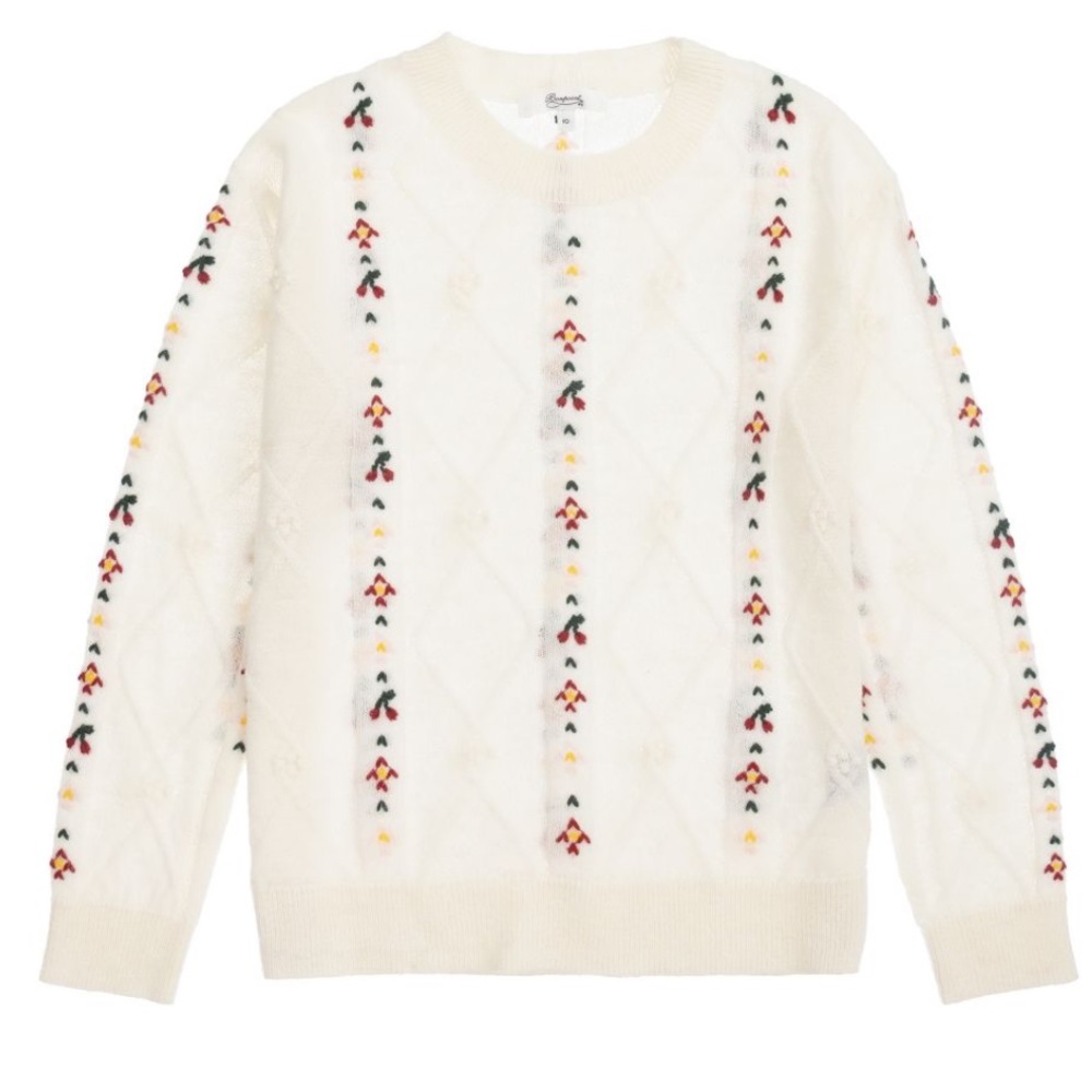 NWT Bonpoint embroidered wool blend cream sweater size 8